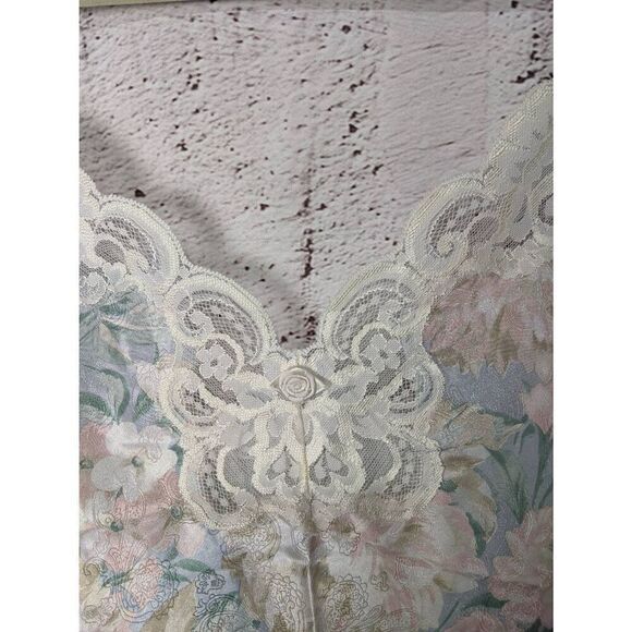 Vintage Lucie Ann Pastel Pink Blue Floral Robe Short Lace Kimono and Nightgown s - Picture 5 of 16
